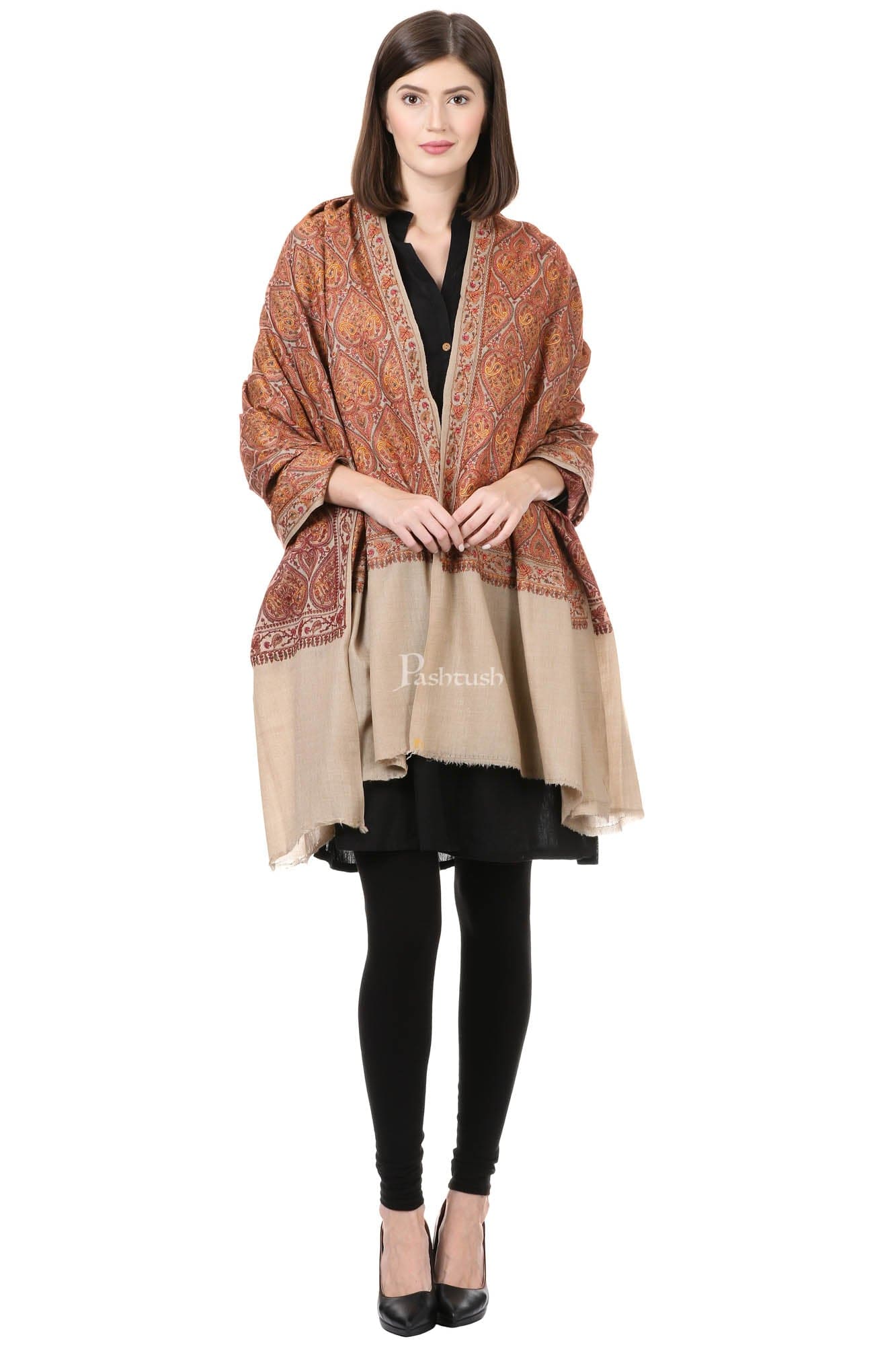 Pashtush India Womens Shawls Pashtush Womens Embroidery Jaal Jamawar Shawl, Fine Wool, Soft And Warm