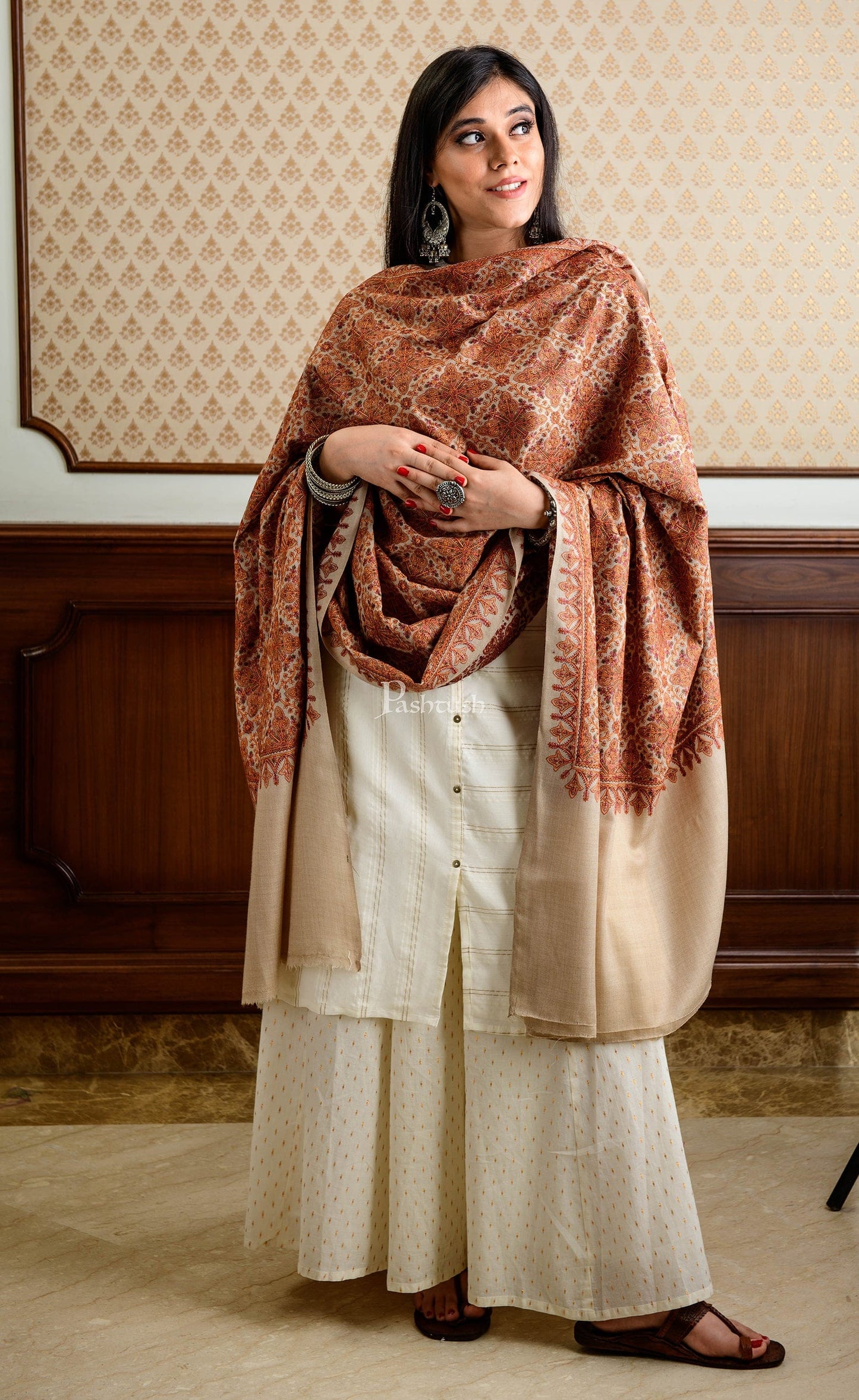 Pashtush India Womens Shawls Pashtush Womens Embroidery Jaal Jamawar Shawl, Intricate Heritage Collection