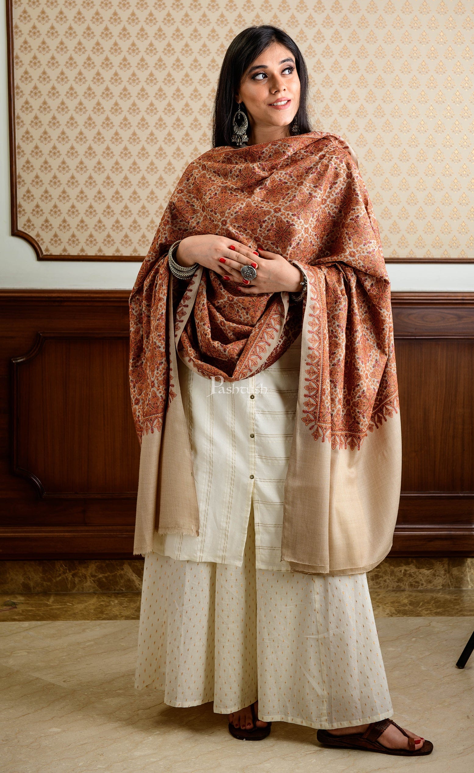 Pashtush India Womens Shawls Pashtush Womens Embroidery Jaal Jamawar Shawl, Intricate Heritage Collection