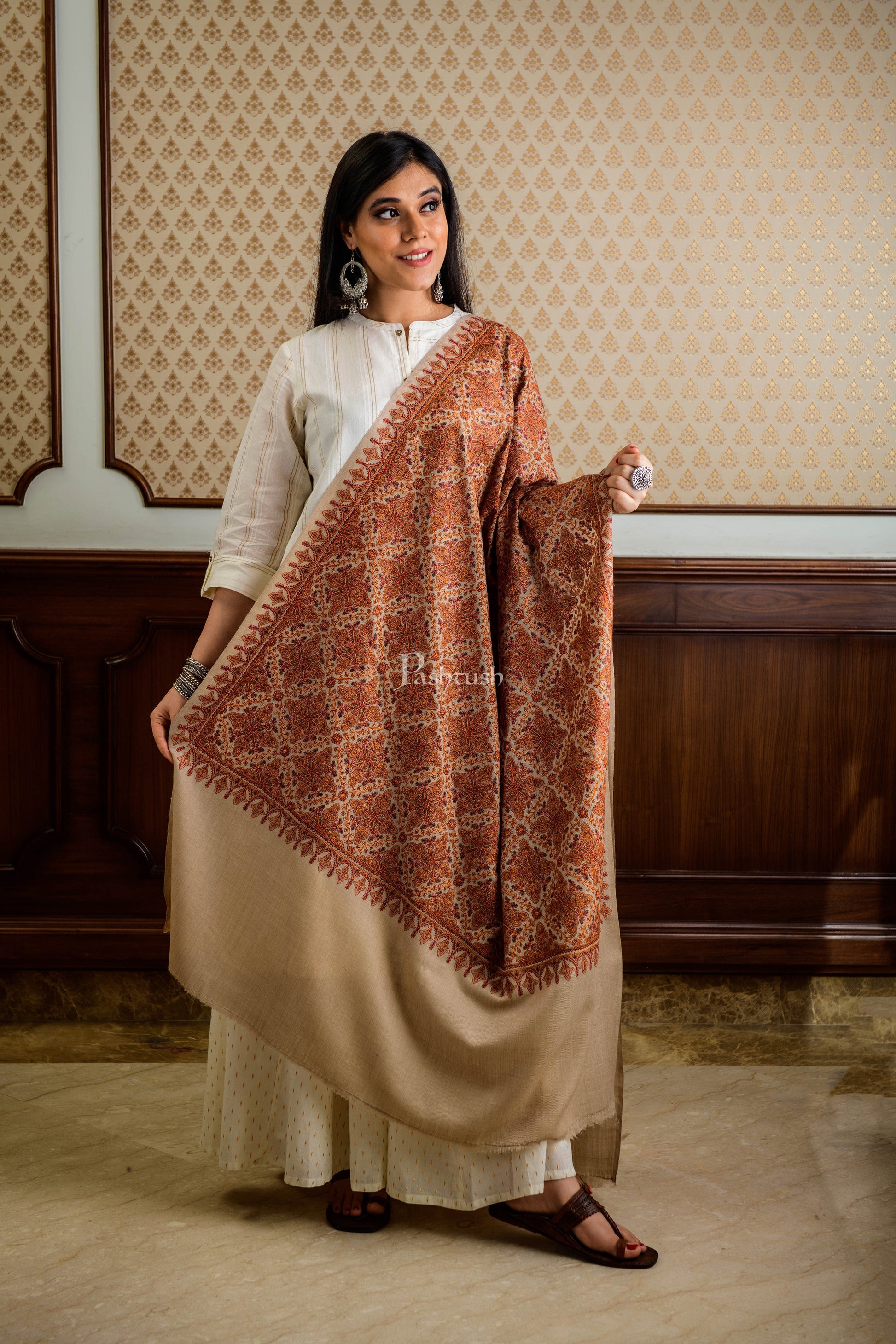 Pashtush India Womens Shawls Pashtush Womens Embroidery Jaal Jamawar Shawl, Intricate Heritage Collection