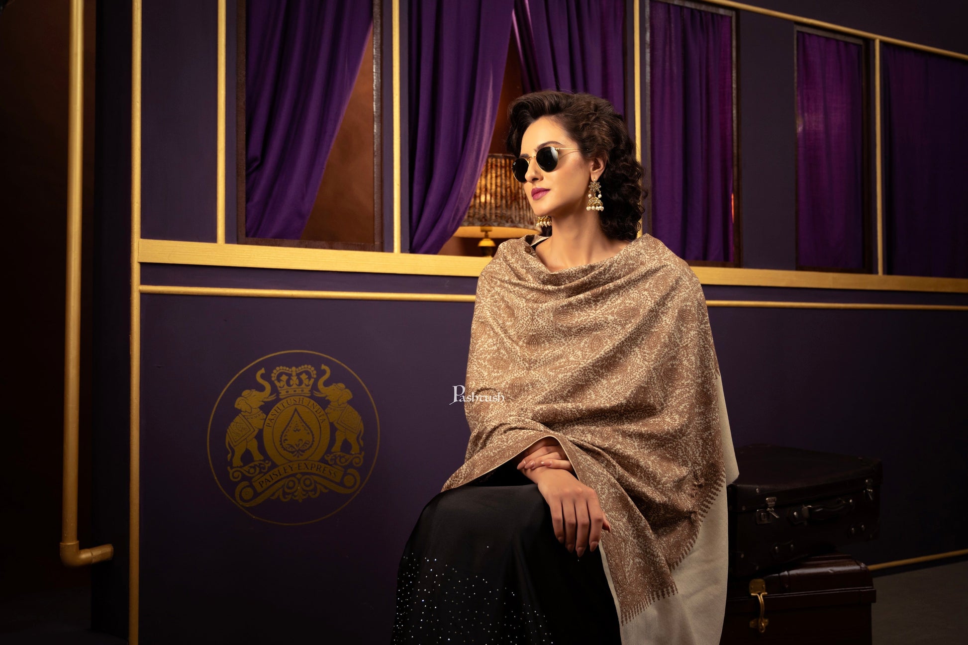 Pashtush India Womens Shawls Pashtush Womens Embroidery Jaal Jamawar Shawl, Tonal, Intricate Heritage Collection
