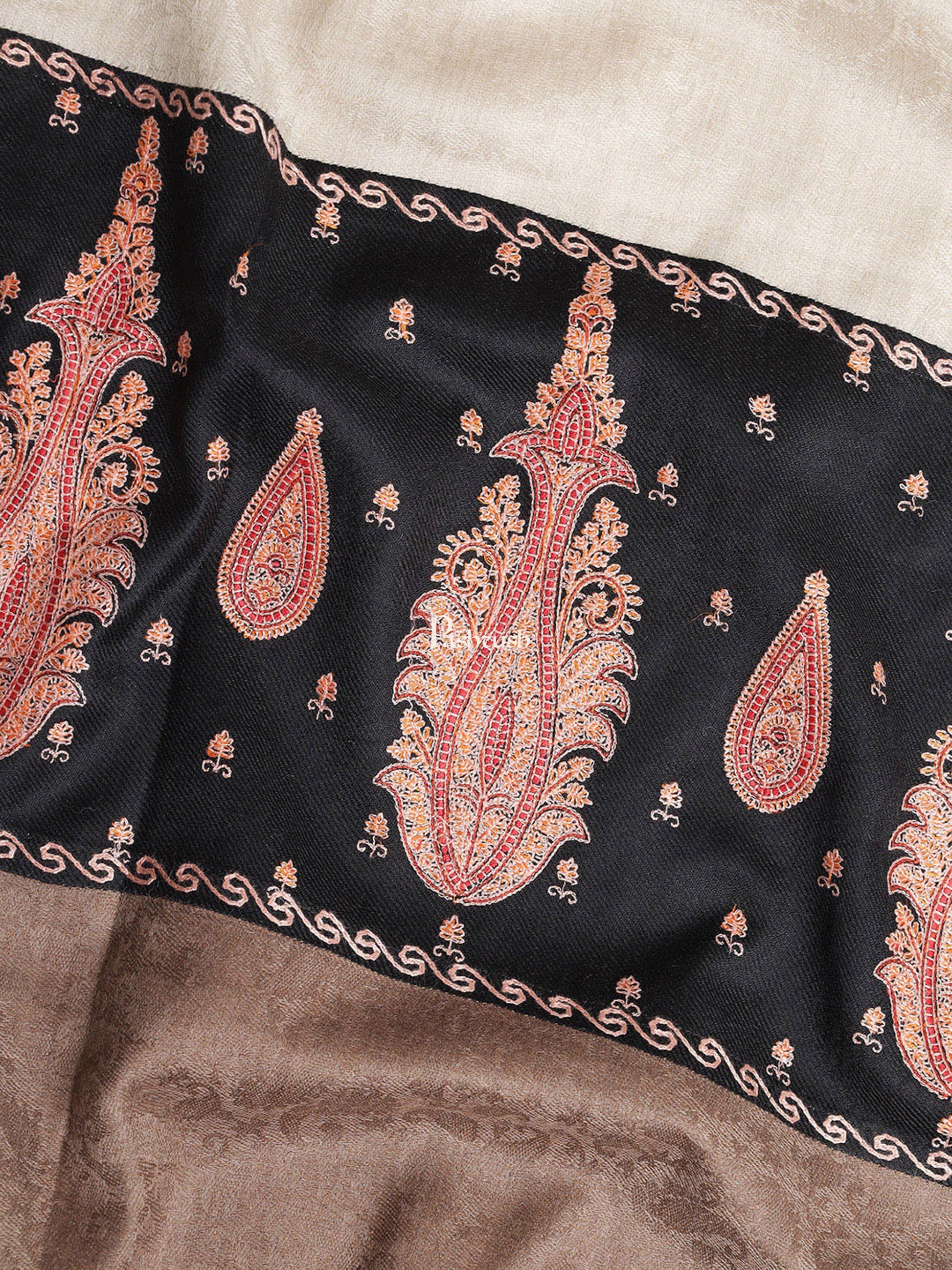 Pashtush India Womens Shawls Pashtush Womens Embroidery Shawl, Fine Wool, Paiseley Stitched Palla, Black