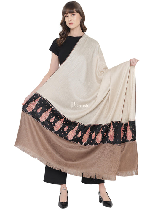 Pashtush India Womens Shawls Pashtush Womens Embroidery Shawl, Fine Wool, Paiseley Stitched Palla, Black