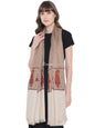 Pashtush India Womens Shawls Pashtush Womens Embroidery Shawl, Fine Wool, Paiseley Stitched Palla, Taupe