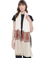 Pashtush India Womens Shawls Pashtush Womens Embroidery Shawl, Fine Wool Self Stitched Palla, Beige and Ivory