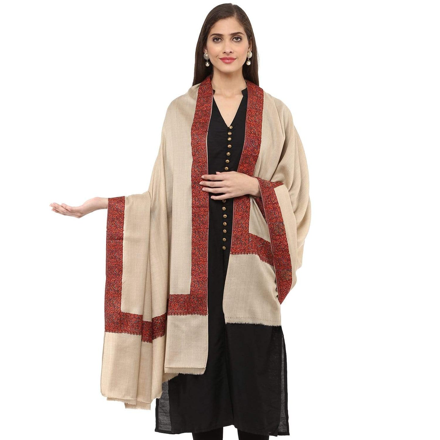 Pashtush India Womens Shawls Pashtush Womens Embroidery Shawl, Fine Wool Shawls, Taupe
