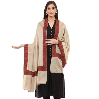 Pashtush India Womens Shawls Pashtush Womens Embroidery Shawl, Fine Wool Shawls, Taupe
