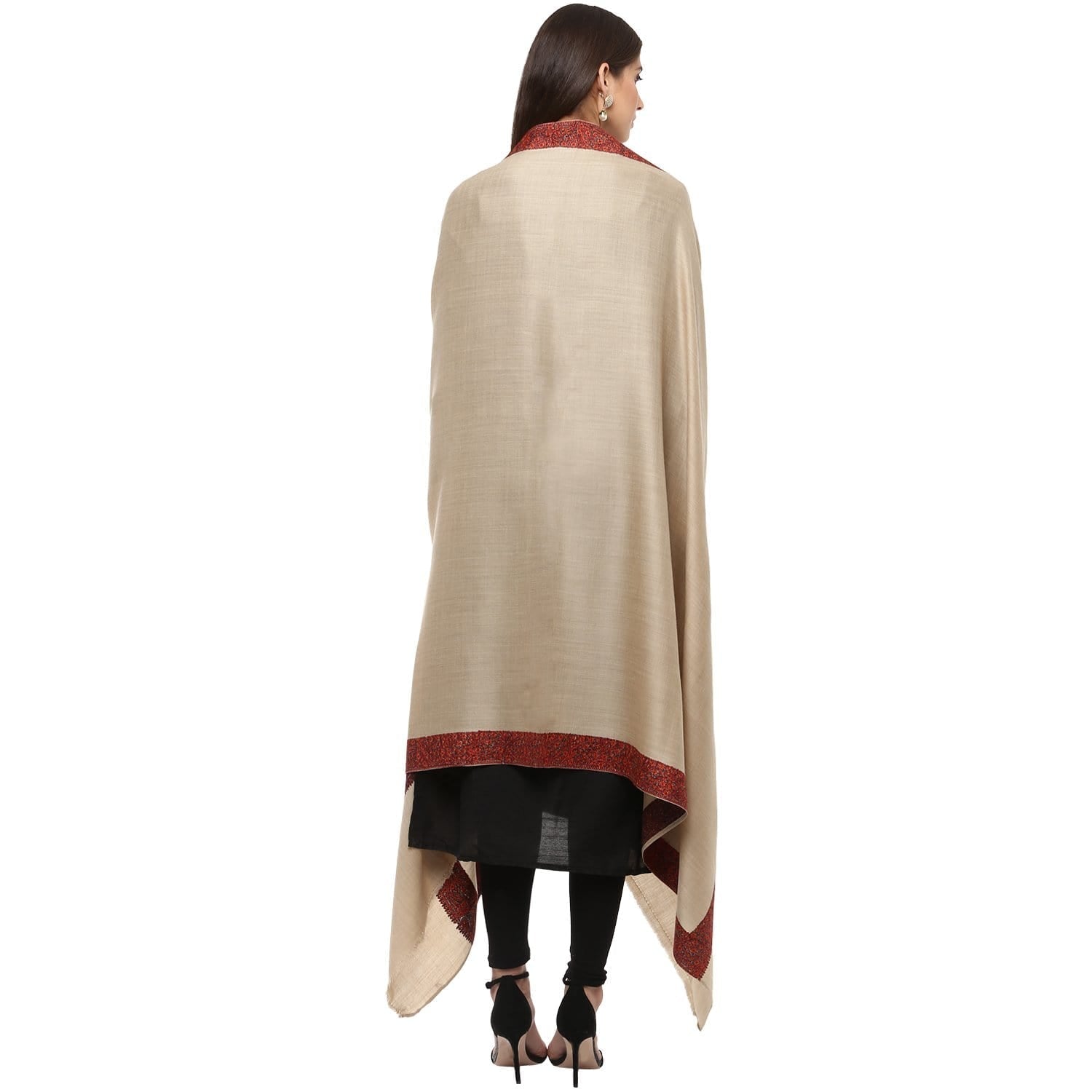Pashtush India Womens Shawls Pashtush Womens Embroidery Shawl, Fine Wool Shawls, Taupe
