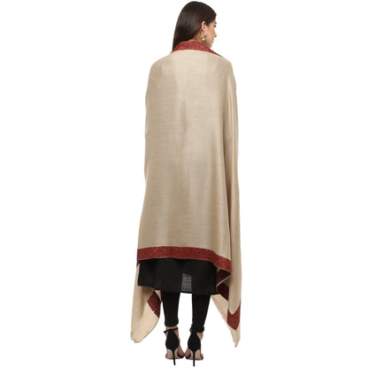 Pashtush India Womens Shawls Pashtush Womens Embroidery Shawl, Fine Wool Shawls, Taupe