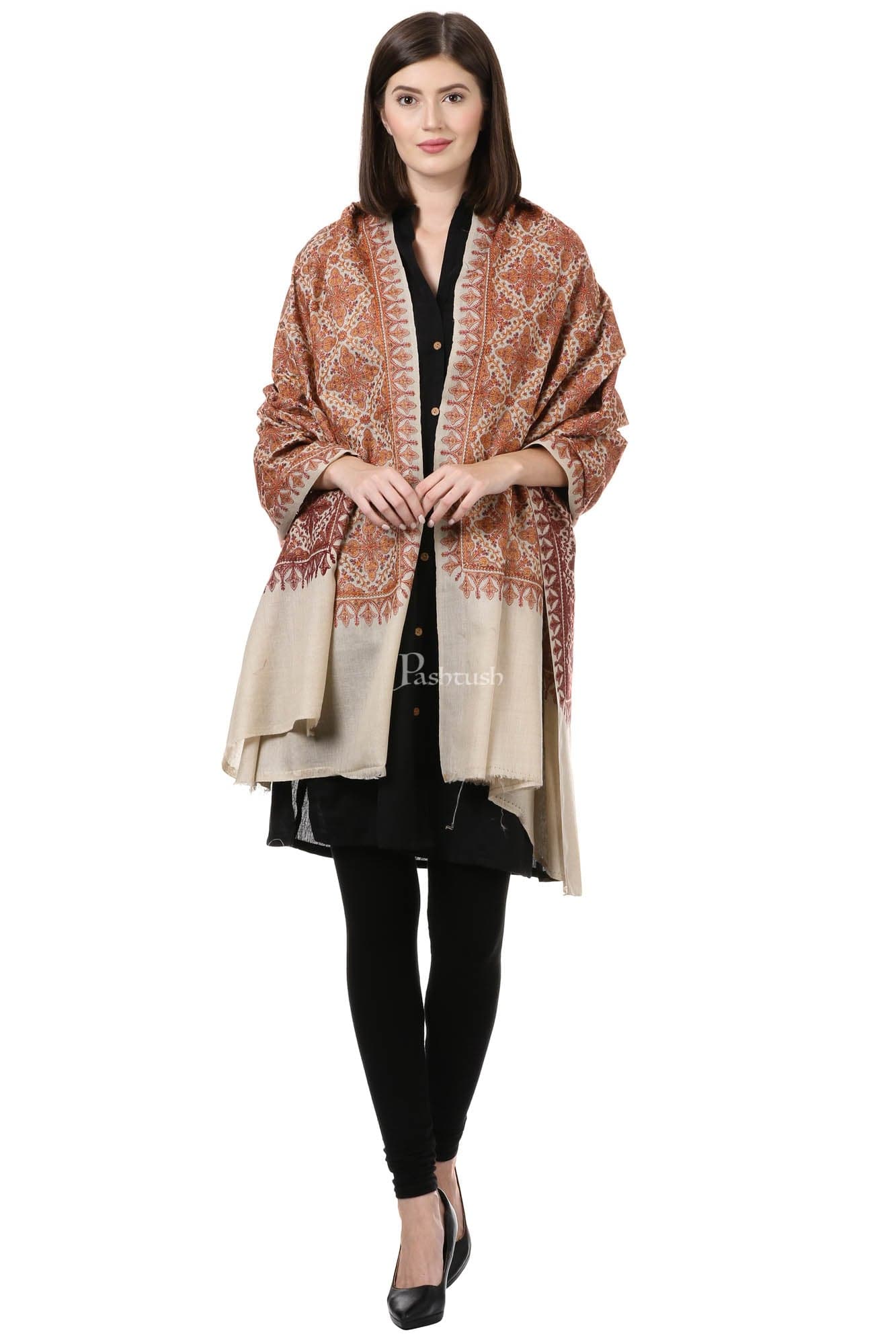 Pashtush India Womens Shawls Pashtush Womens Embroidery Shawl, Fineembroidery, Intricate Needlework