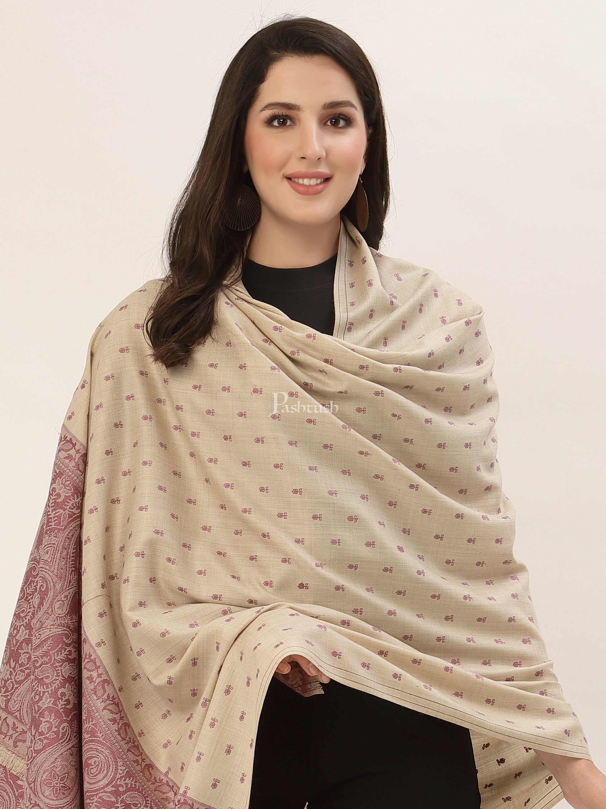 Pashtush India Womens Shawls Pashtush Womens Embroidery Shawl, Jacquard Palla, Fine Wool