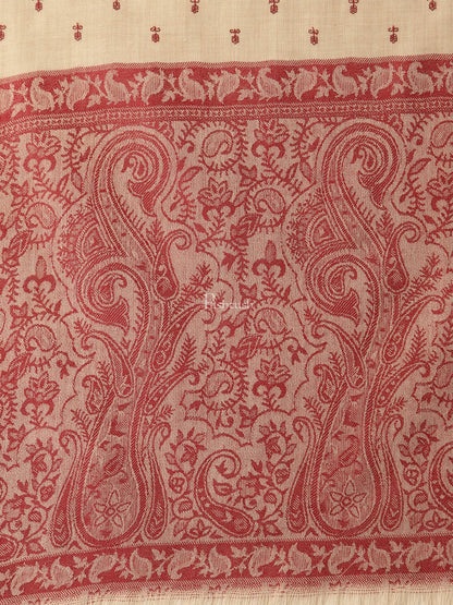 Pashtush India Womens Shawls Pashtush Womens Embroidery Shawl, Jacquard Palla, Fine Wool, Beige and Red