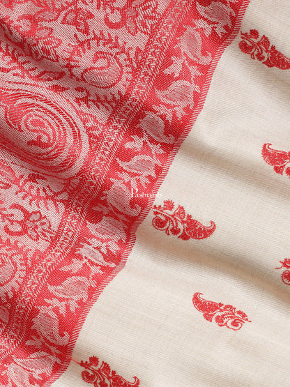 Pashtush India Womens Shawls Pashtush Womens Embroidery Shawl, Jacquard Palla, Fine Wool, Beige and Red