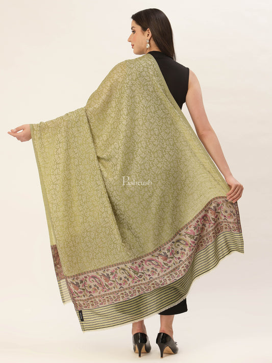 Pashtush India Womens Shawls Pashtush Womens Embroidery Shawl, Jacquard Palla, Fine Wool, Green