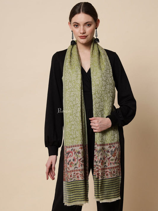Pashtush India Womens Shawls Pashtush Womens Embroidery Shawl, Jacquard Palla, Fine Wool, Green