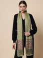 Pashtush India Womens Shawls Pashtush Womens Embroidery Shawl, Jacquard Palla, Fine Wool, Green