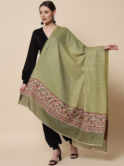Pashtush India Womens Shawls Pashtush Womens Embroidery Shawl, Jacquard Palla, Fine Wool, Green