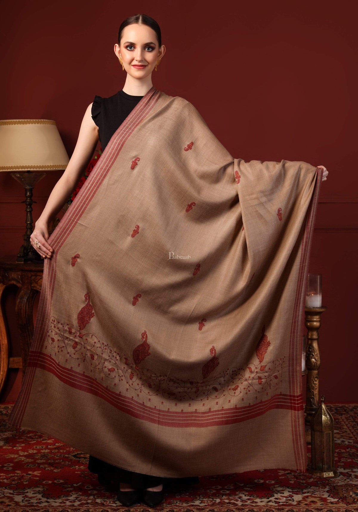 Pashtush India 114x228 Pashtush Womens Embroidery Shawl, Large and Warm