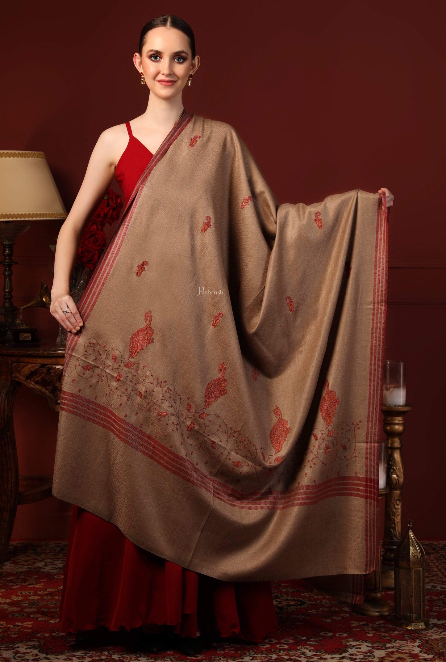 Pashtush India 114x228 Pashtush Womens Embroidery Shawl, Large and Warm