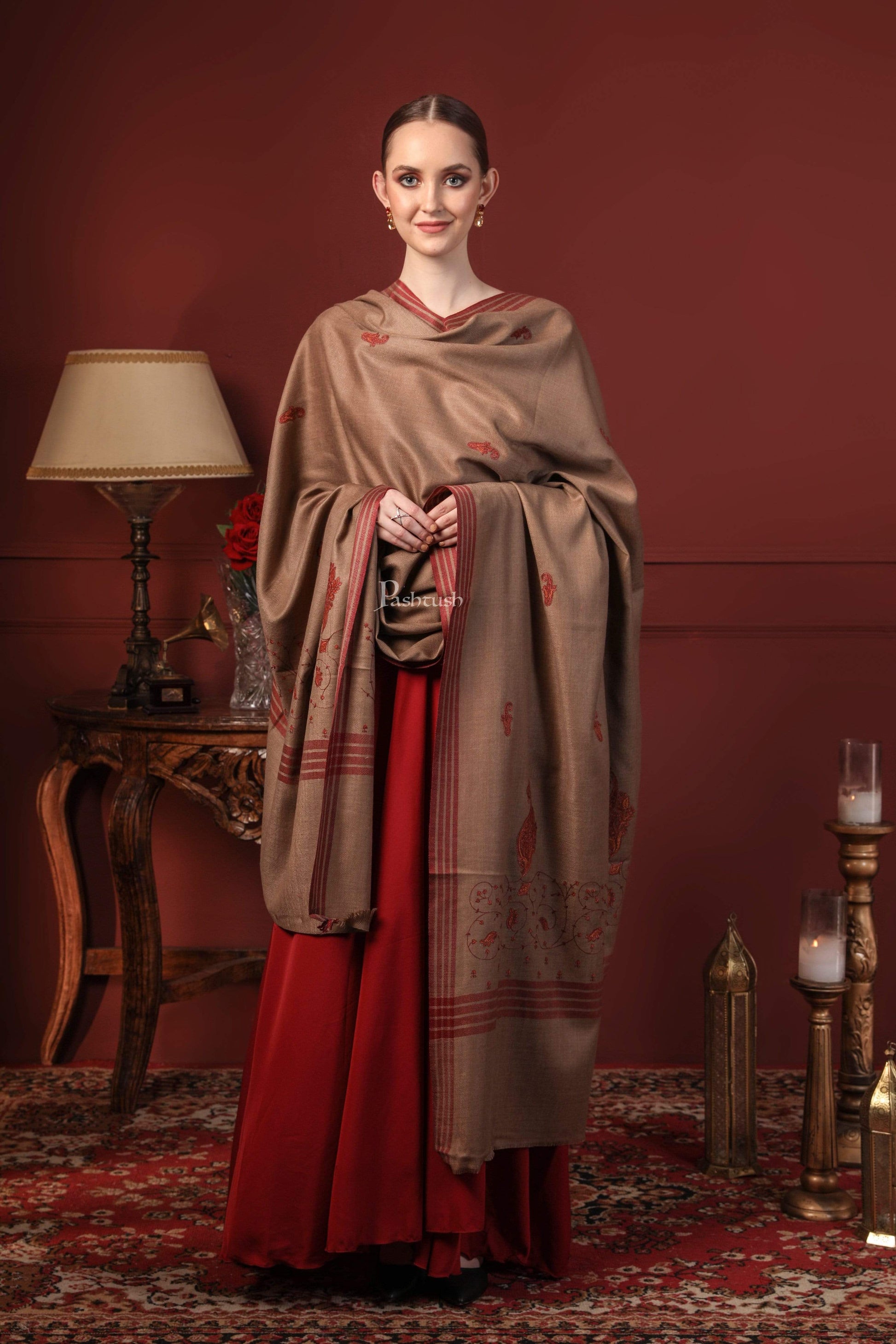 Pashtush India 114x228 Pashtush Womens Embroidery Shawl, Large and Warm