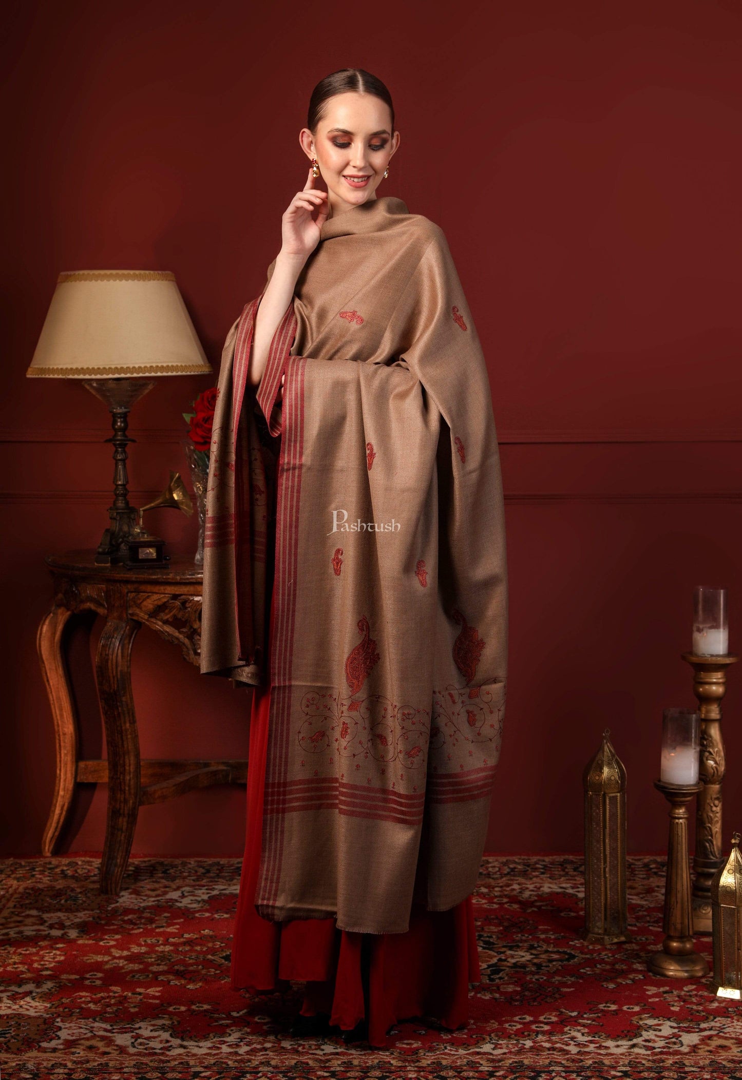 Pashtush India 114x228 Pashtush Womens Embroidery Shawl, Large and Warm