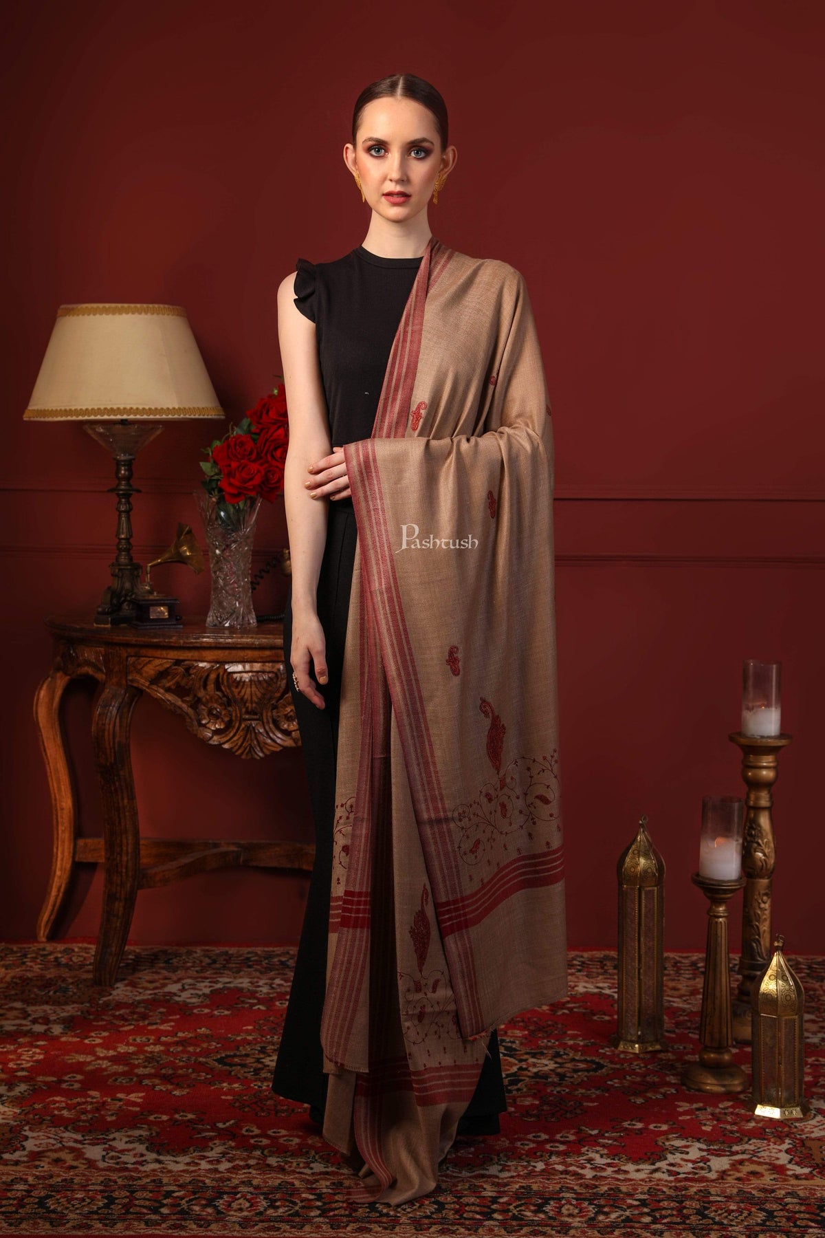 Pashtush India 114x228 Pashtush Womens Embroidery Shawl, Large and Warm