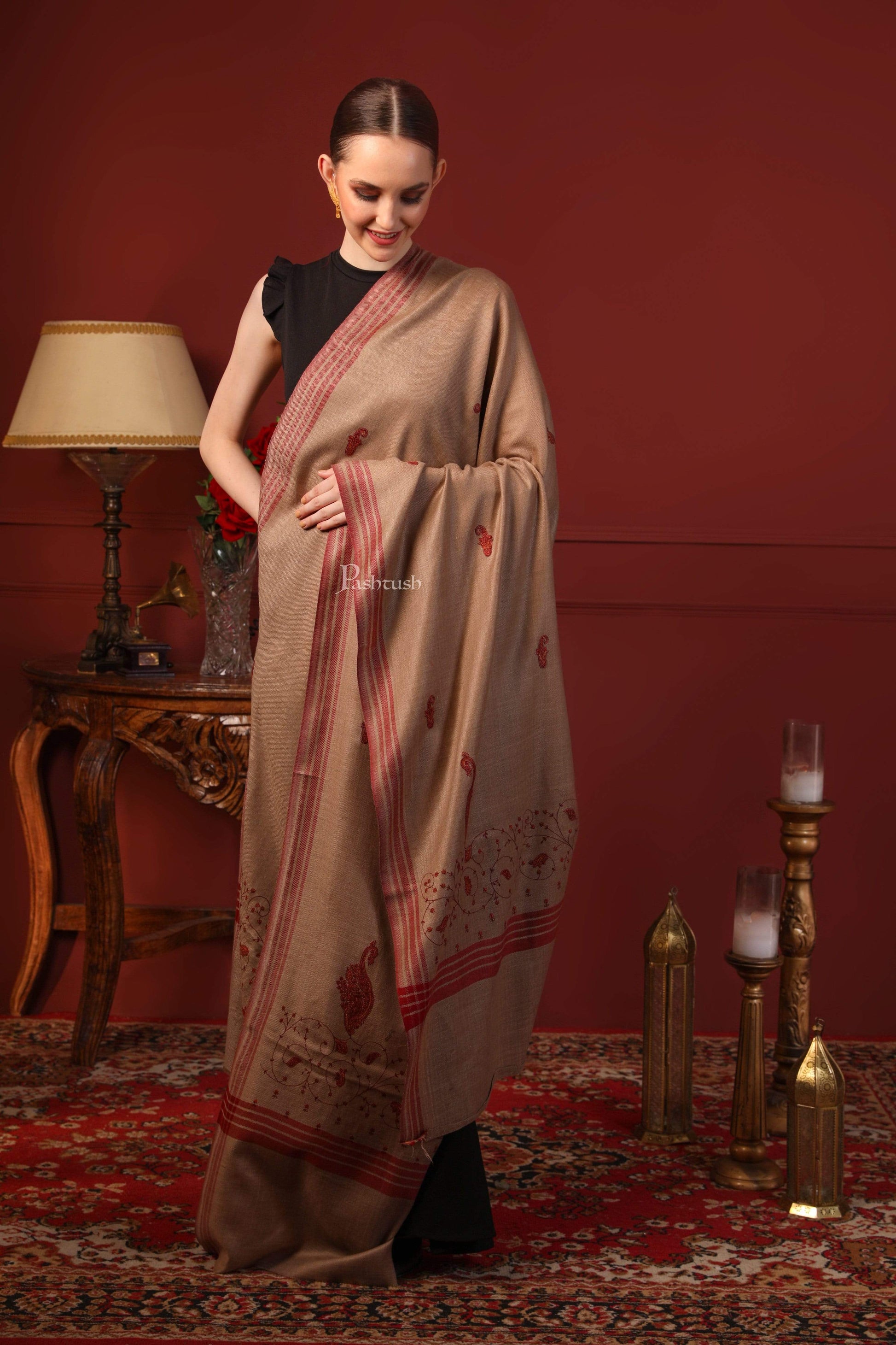 Pashtush India 114x228 Pashtush Womens Embroidery Shawl, Large and Warm