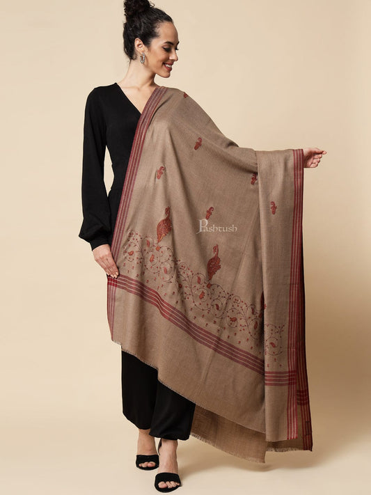 Pashtush India Womens Shawls Pashtush Womens Embroidery Shawl, Large And Warm, Brown