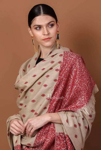 Pashtush India 100x200 Pashtush Womens Embroidery Shawl, Light Weight and Warm, Beige and Merlot