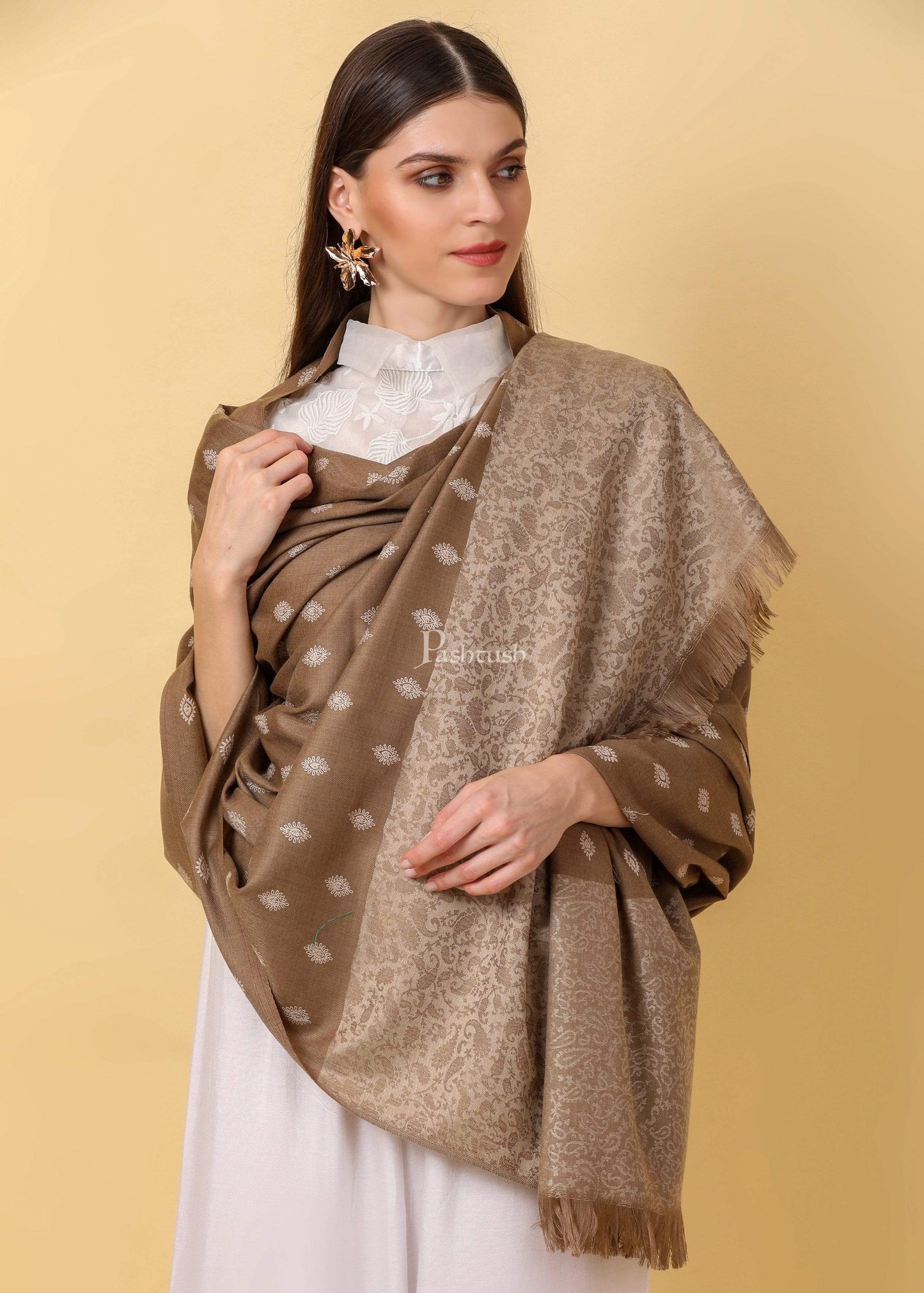 Pashtush India 100x200 Pashtush Womens Embroidery Shawl, Light Weight and Warm, Black and beige