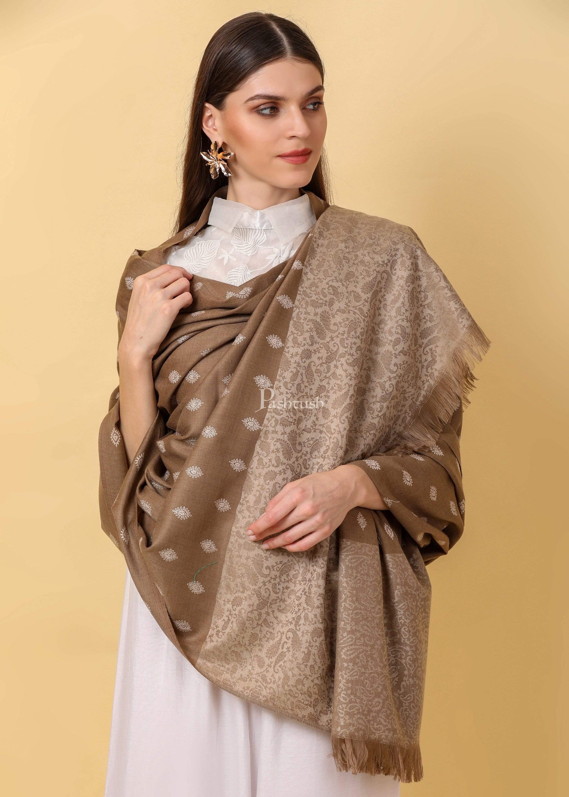 Pashtush India 100x200 Pashtush Womens Embroidery Shawl, Light Weight and Warm, Black and beige
