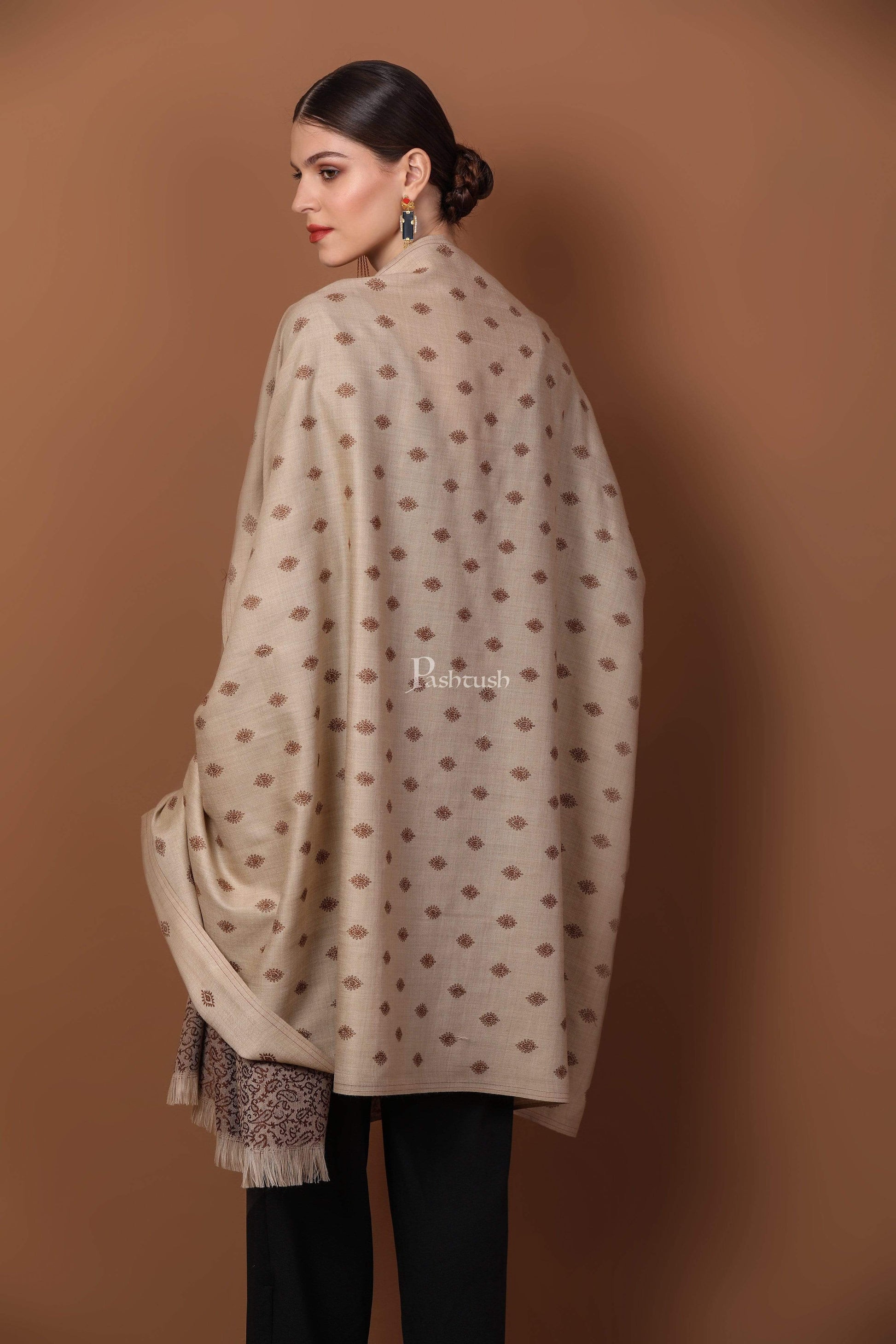 Pashtush India 100x200 Pashtush Womens Embroidery Shawl, Light Weight and Warm, Espresso and Beige