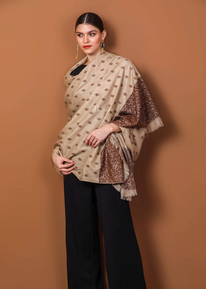 Pashtush India 100x200 Pashtush Womens Embroidery Shawl, Light Weight and Warm, Espresso and Beige