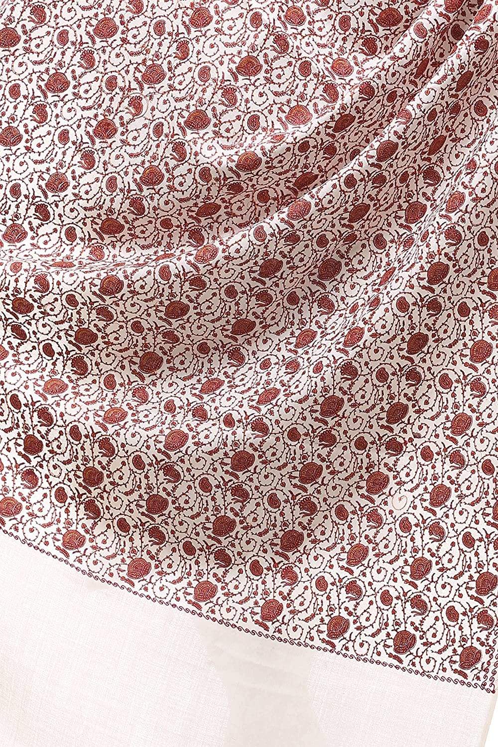 Pashtush Womens Embroidery Shawl White Silk Thread Work, Embroidery Design. Heritage Wool Collection