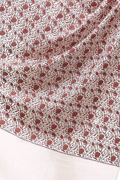 Pashtush Womens Embroidery Shawl White Silk Thread Work, Embroidery Design. Heritage Wool Collection