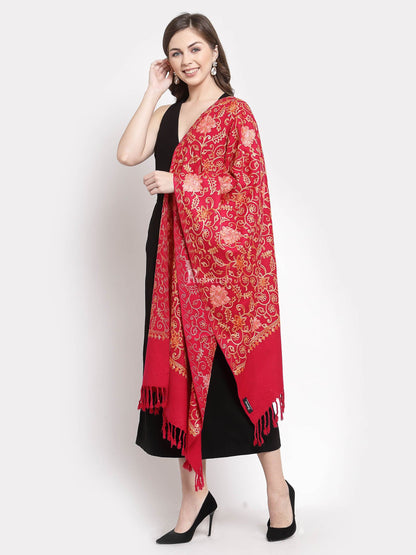 Pashtush India Womens Stoles and Scarves Scarf Pashtush Womens Embroidery Stole, Aari Work, Fine Wool, Red