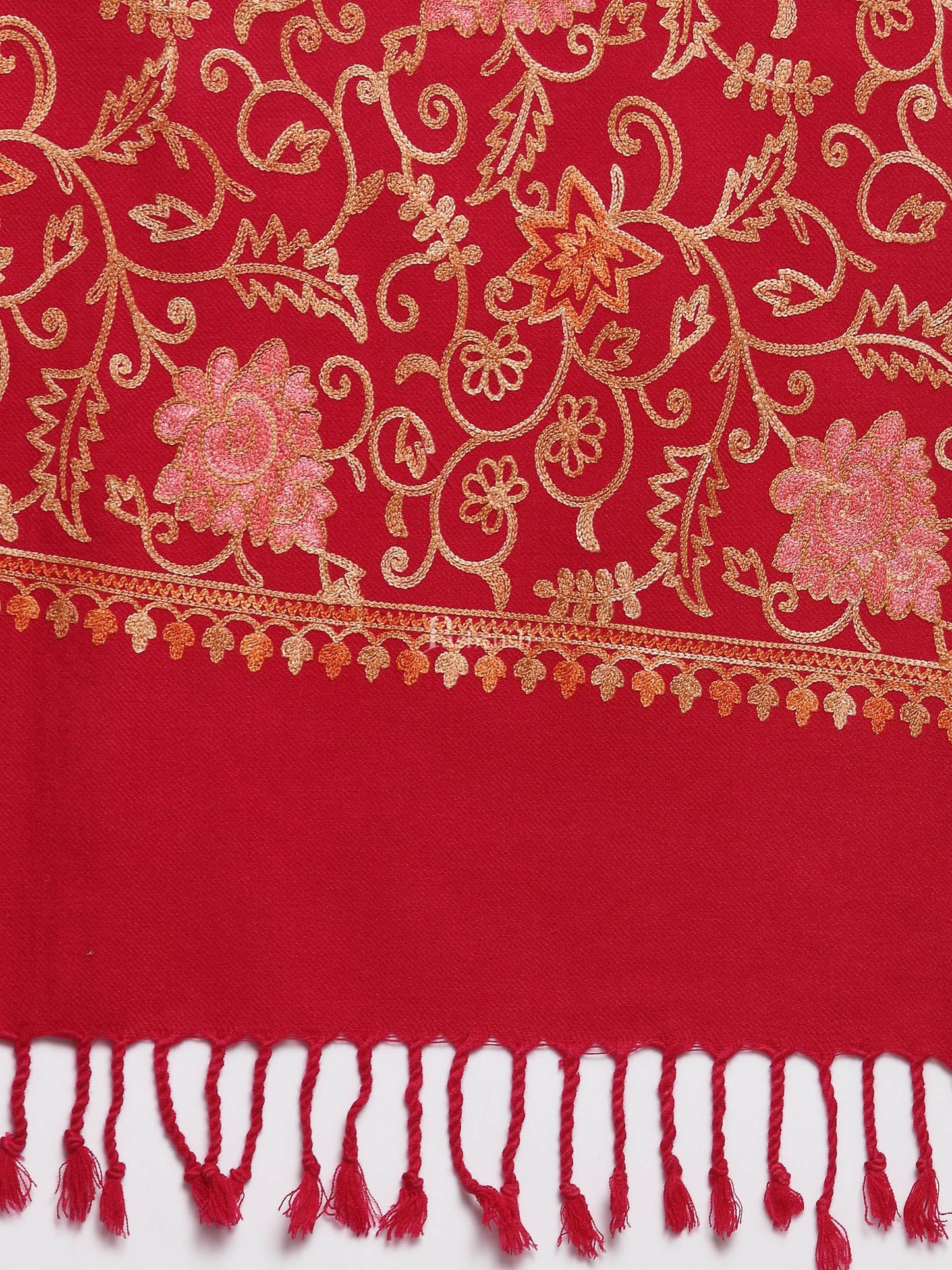 Pashtush India Womens Stoles and Scarves Scarf Pashtush Womens Embroidery Stole, Aari Work, Fine Wool, Red