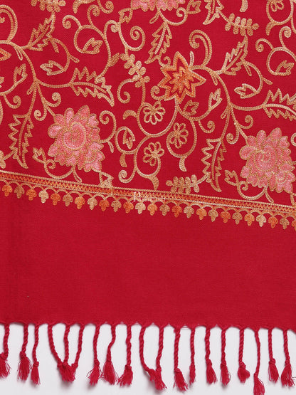 Pashtush India Womens Stoles and Scarves Scarf Pashtush Womens Embroidery Stole, Aari Work, Fine Wool, Red
