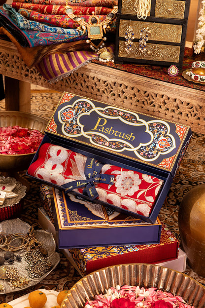 Pashtush India Womens Stoles and Scarves Scarf Pashtush Womens Embroidery Stole,  Nalki Needlework, Silk Wool, Crimson