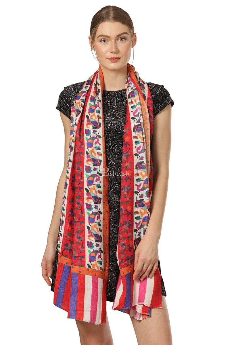 Pashtush India Womens Shawls Pashtush Womens Ethnic Print Shawl, Multicoloured, 100% Pure Wool (Woolmark Certified)