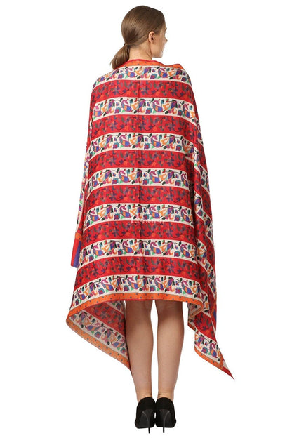 Pashtush India Womens Shawls Pashtush Womens Ethnic Print Shawl, Multicoloured, 100% Pure Wool (Woolmark Certified)