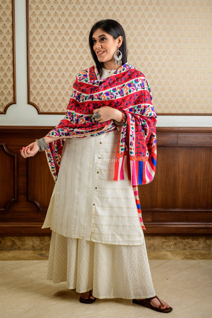 Pashtush India Womens Shawls Pashtush Womens Ethnic Print Shawl, Multicoloured, 100% Pure Wool (Woolmark Certified)