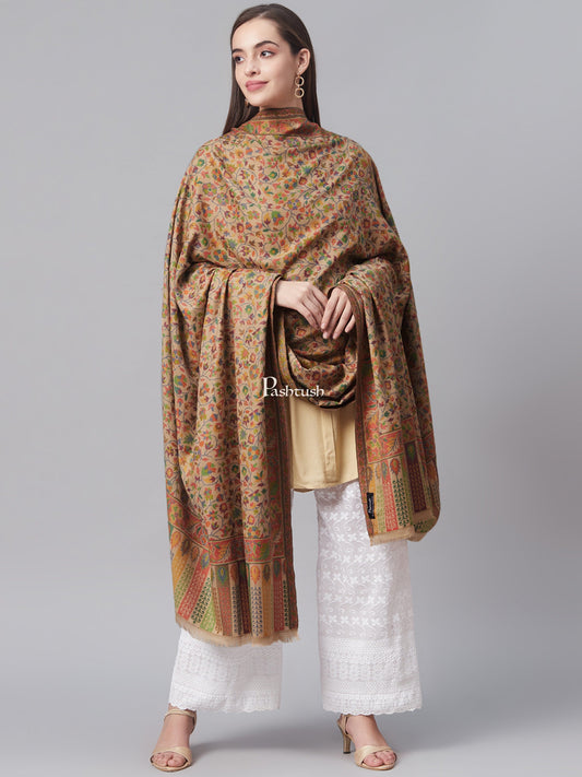 Pashtush India Womens Shawls Pashtush Womens Ethnic Shawl, Faux Pashmina, Soft And Warm, Beige