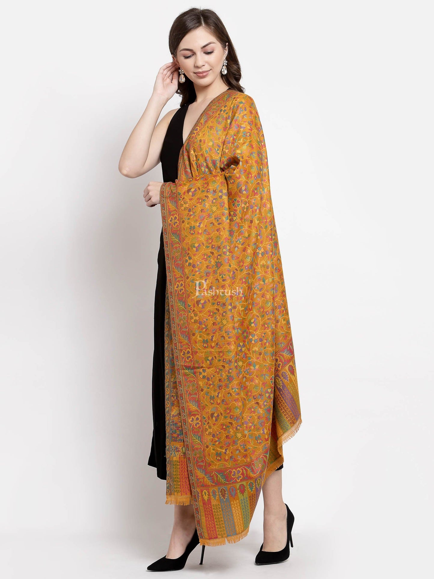 Pashtush India Womens Shawls Pashtush Womens Ethnic Shawl, Faux Pashmina, Soft And Warm, Mustard
