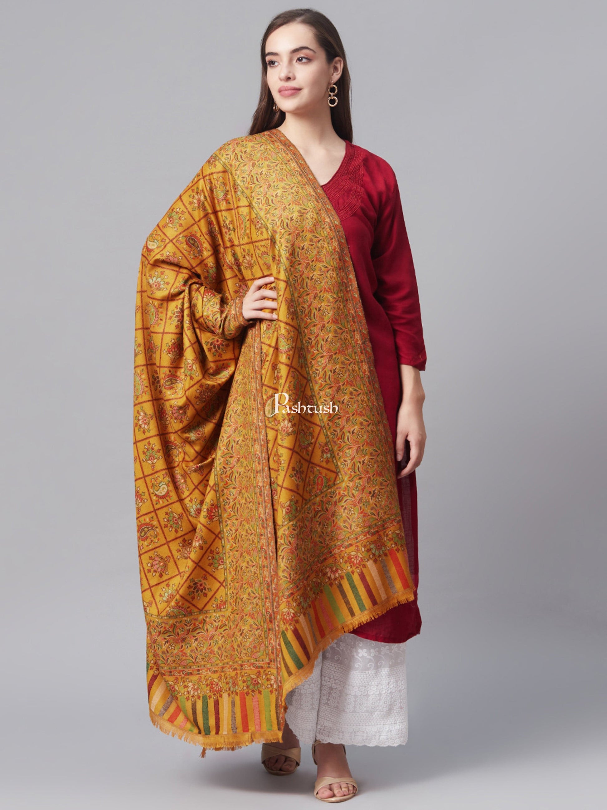Pashtush India Womens Shawls Pashtush Womens Ethnic Shawl, Faux Pashmina, Soft And Warm, Mustard