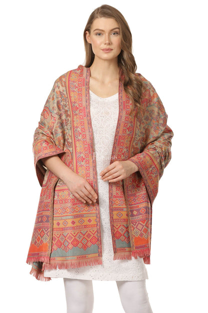 Pashtush India Womens Shawls Pashtush Womens Ethnic Shawl, Faux Pashmina, Woven Jacquard Design With Woven Paisleys, Soft And Warm Faux Pashmina