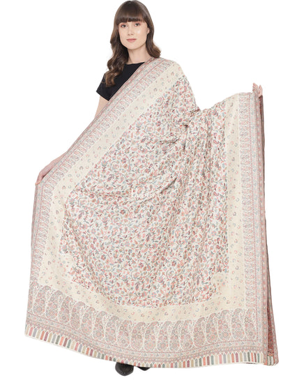 Pashtush India Womens Shawls Pashtush Womens Ethnic Shawl, Fine Wool, Metallic Weave Border, Extra Large Size, Ivory