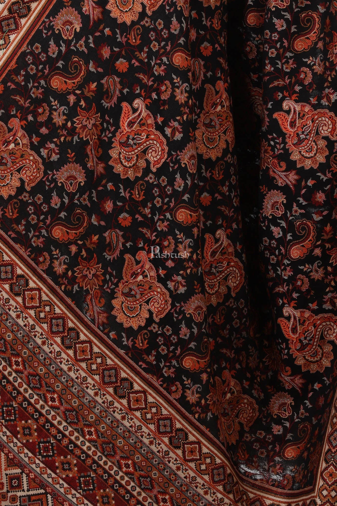Pashtush India Womens Shawls Pashtush Womens Ethnic Shawl, Woven Jacquard Design With Woven Paisleys, Soft And Warm Faux Pashmina