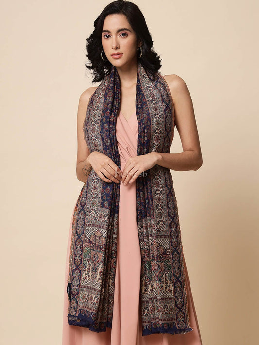 Pashtush India Womens Shawls Pashtush Womens Ethnic Weave Shawl, Faux Pashmina, Navy Blue