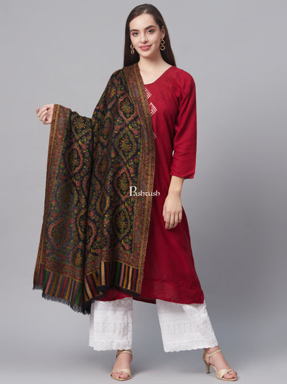 Pashtush India Womens Shawls Pashtush Womens Ethnic Weave Shawl, Pure Wool With Woolmark Certificate, Black